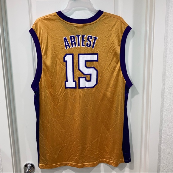 RARE NBA Los Angeles Lakers Ron Artest Jersey # 15 Mens size XXL gold home - Picture 2 of 8